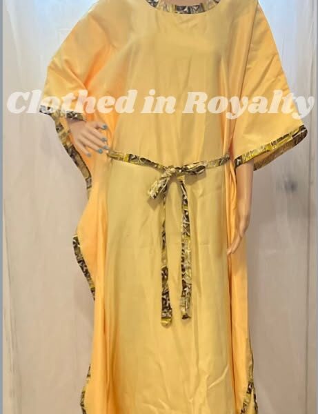 Yellow dress decorated with kente fabric Free size